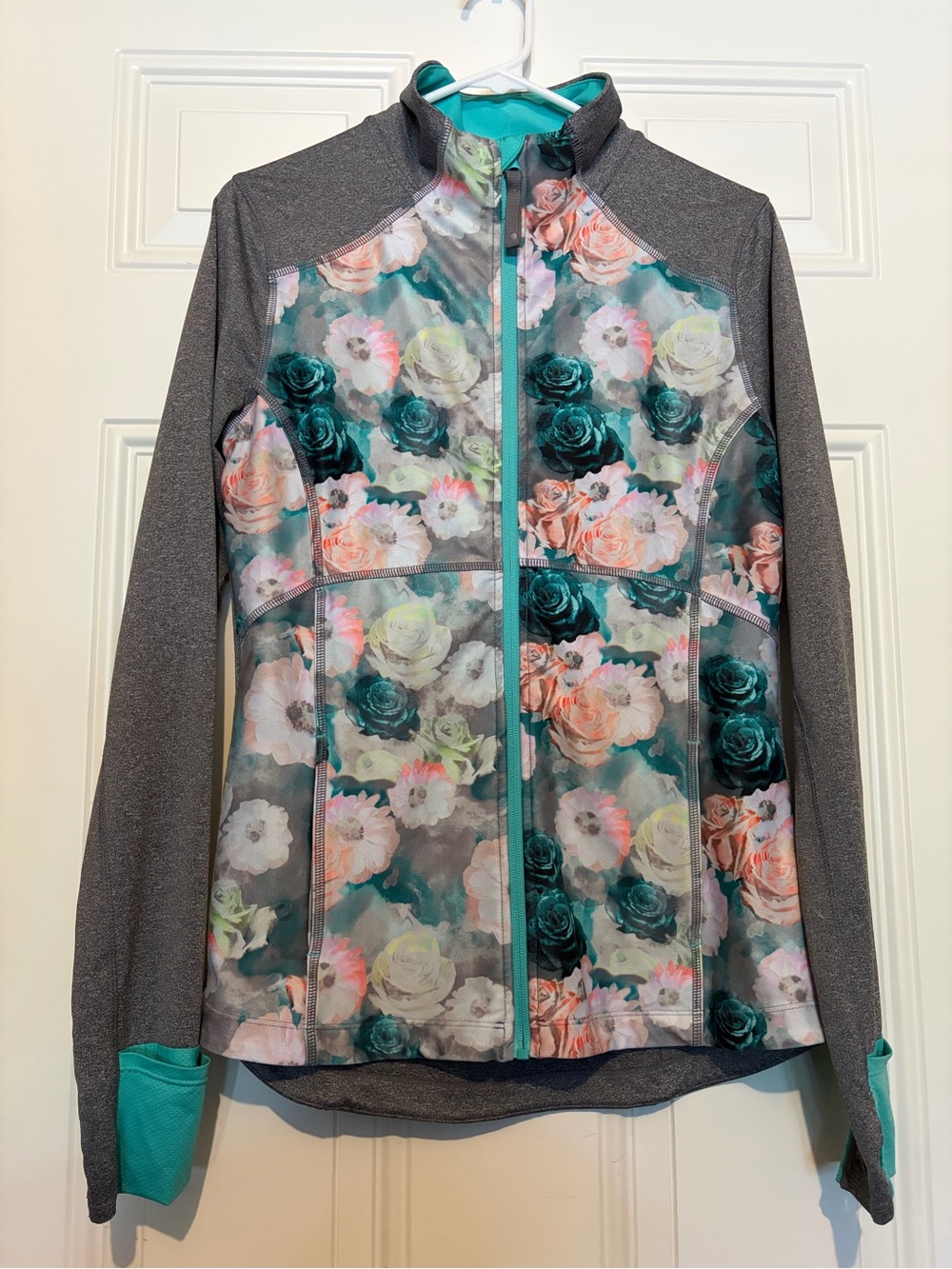Schitt's Creek Alexis Rose styled MPG Floral Athleisure Jacket - Teal, & Gray
